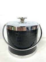 Serv-Master Ice Bucket Metal Flower Lid Handle Faux Black Alligator Wrap - £35.37 GBP