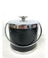 Serv-Master Ice Bucket Metal Flower Lid Handle Faux Black Alligator Wrap - £35.37 GBP