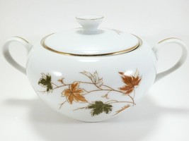 Halsey Arlington Sugar Bowl White Fine China Autumn Leaves Gold Trim Japan - $18.90