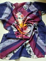 Ladies Scarf Floral Geometric Purple Blue White Oversized Long 72 x 23 F... - £19.07 GBP