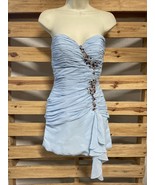 Strapless Rouched Blue Sky Beaded Cocktail Dress Woman&#39;s Size M KG JD - $412.83 MXN