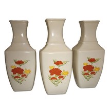 Lot 3 Vintage Imari Bud Vases Milk Glass Orange Multi Floral 7" Tall Avon 1991 - $19.57