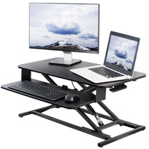 VIVO Black Height Adjustable 32" Standing Desk Monitor Riser, Sit Stand Tabletop - £163.65 GBP