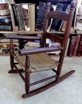 Antique Victorian Child Rocker Chair Walnut? Wood Basket Weave Seat gr8 Patina - £176.12 GBP