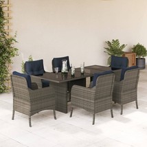 7 Piece Patio Dining Set with Cushions Gray Poly Rattan - €787,62 EUR