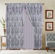 Eliza Flowers Gray Curtains Windows Panels With Attached Valance 2 Pcs Set - £35.60 GBP