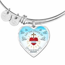 Let The Peace of God Rule in Your Heart Heart Bangle Stainless Steel or 18k Gold - £27.18 GBP