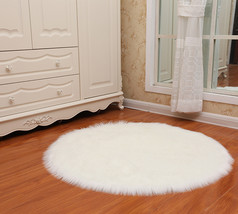 Round Soft Faux Sheepskin Fur Area Rugs for Bedroom Living Room Floor Shaggy Plu - £23.14 GBP+