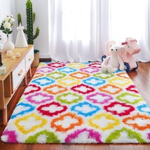Tepook Fluffy Colorful Rug For Kids, Shaggy Soft Rainbow Area Rugs For, 4 X 6 Ft - £30.55 GBP