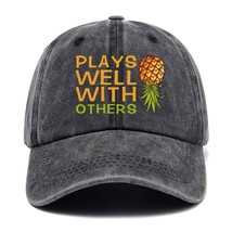 Plays Well with Others,Funny Baseball Cap,Funny Hats,Funny Upside Down Pineapple - $37.60