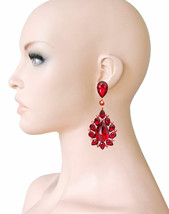 3.1/8&quot; Long Linear Statement Clip On Evening Casual Chic Earrings Red Crystals  - £15.68 GBP