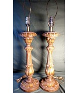 Old Vintage Carved Wood Church Pricket Style Table Lamps Set Pair of Two... - $401.06 CAD