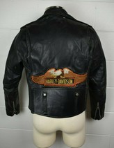 Vintage Mens Harley Davidson Black Leather Motorcycle Jacket Eagle Patch... - £155.75 GBP