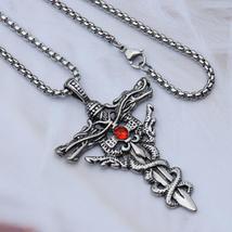 Gothic Double Dragon Cross Sword Pendant Necklace - £9.08 GBP