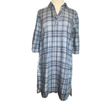 Beach Lunch Lounge Womens Blue Plaid Denim Chambray Roll Tab Sleeves Dre... - $152.74 MXN