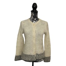 Varma Icelandic Wool Button Up Knit Cardigan Fuzzy Sweater Cream Gray Si... - $63.86