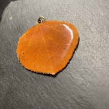 Vintage Boho Real Tree Leaf Acrylic Coated Floating Pendant In A Vibrant Orange - £6.44 GBP