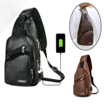 Fashion Leather Sling Bag – Men’s Chest Bag with USB Charging Port - $13.99