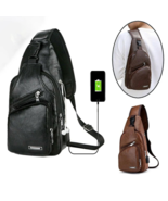 Fashion Leather Sling Bag – Men’s Chest Bag with USB Charging Port - $13.99