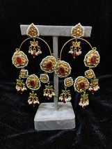 Antique Kundan jewelry earrings Big white Gold plated chand bali Jewelry Set 0 - £32.28 GBP