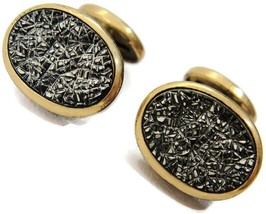 Black Fronts Oval Flex Post &amp; Back Yellow Gold Plate Cuff Links - £78.68 GBP