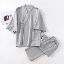 Autumn Winter Japanese Style Mens Kimono Sleepwear Pajamas V Neck Knitting Cotto - £101.34 GBP