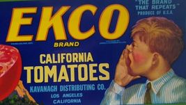 Ekco Tomatoes Crate Label Young Yelling Boy Mountain Original Vintage 19... - $10.12