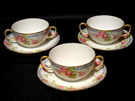 Vintage J EAN Pouyat Bouillon Cup &amp; Saucer Limoges France POY285 - Set Of 3 - £25.03 GBP