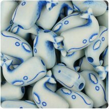 BeadTin Ivory &amp; Blue Antique 24mm Whale Pony Beads (24pcs) - $2.39