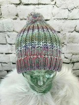 Primark Womens One Sz Hat Multi Color Striped Knit Pom-Pom Beanie Roll-U... - £4.74 GBP