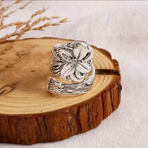 Vintage Style 925 Silver Plated Spoon Ring Floral Adjustable - £18.40 GBP