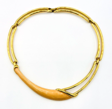 Vintage Monet Gold Tone Peach Enamel Choker Necklace - £30.85 GBP