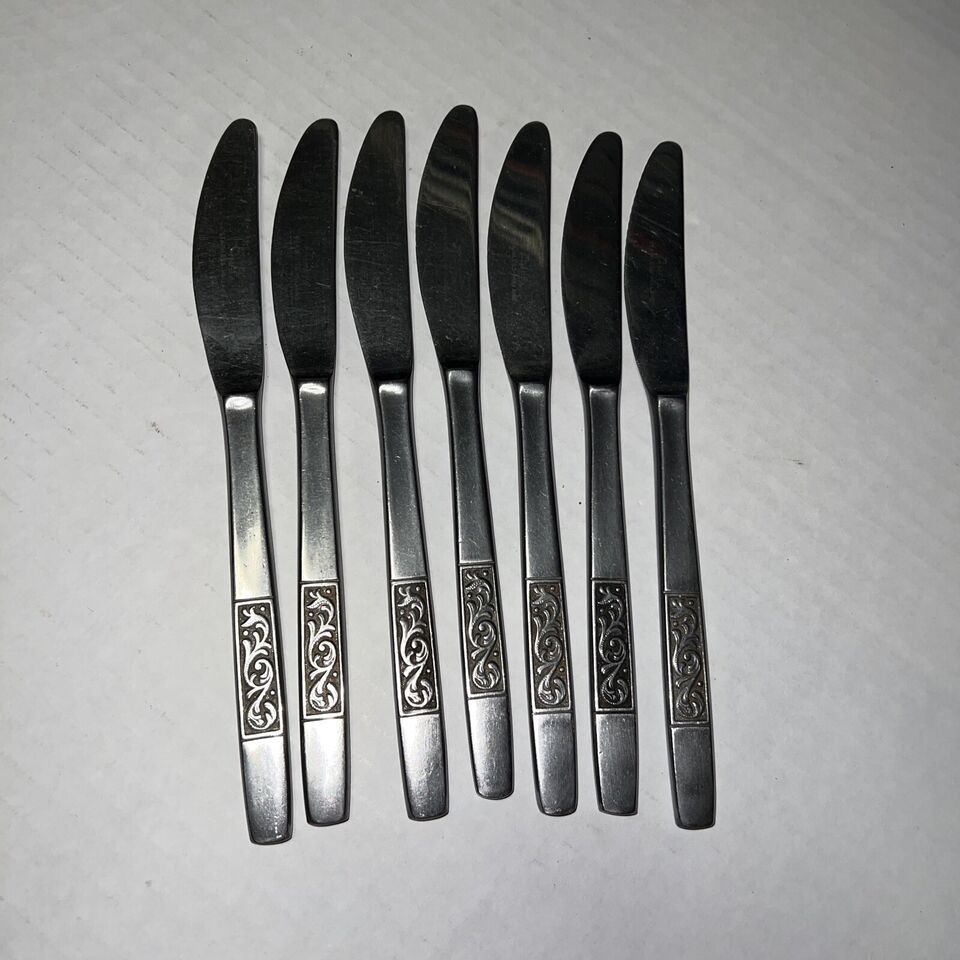 Vintage Amefa Royal Damask Dinner Knives Set of 7 * Stainless 8.25” Holland - $14.01