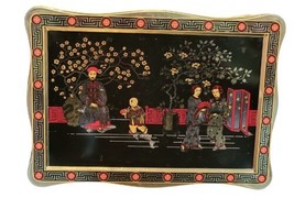 Vintage Black Metal Tea Tin Asian Chinese Geisha Girl Emperor Caddy Box Rare - £15.05 GBP
