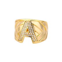 Golden Copper Zircon Open Zircon Initial Letter A Rings For Men Women Gold Femal - £18.78 GBP