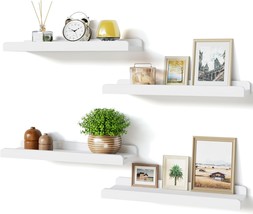 Love-Kankei White Floating Shelves For Wall Set Of 4, Wood Wall Shelves With - £26.16 GBP