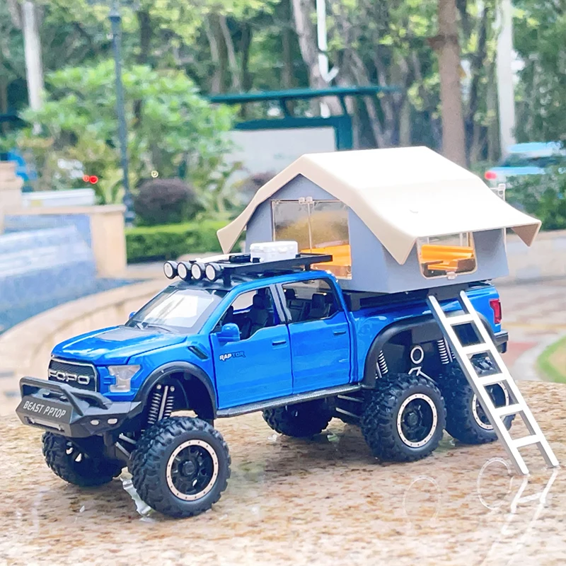1:28 Ford F150 Raptor RV With Tent Alloy Car Model Sound and Light Pull ... - £19.72 GBP