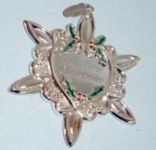 Gorham Our First Christmas Silverplate Heart Ornament Holly &amp; Berry 2005 tag New - £15.49 GBP