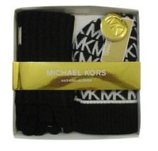 Genuine Michael Kors Black White 2 Piece Hat &amp; Gloves Set New In Gift Box - £30.97 GBP