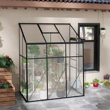 6.3 ft x 4.1 ft Outdoor Polycarbonate Lean-to Greenhouse with Black Metal Frame - $9,151.02 MXN