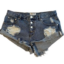 One x One Teaspoon Denim Blue Jean Cut Off Raw Hem Button Front Shorts W... - £27.93 GBP