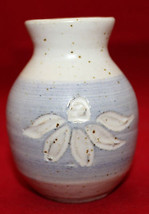 Studio Art Pottery Signed Off White Light Blue Small Flower Bud Vase 8cm 3 1/8&quot; - £26.23 GBP