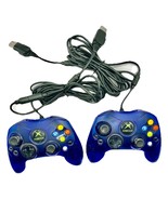 2 X Original Xbox OEM S Type Blue Controllers With Breakaway Cable TESTED! - $50.00