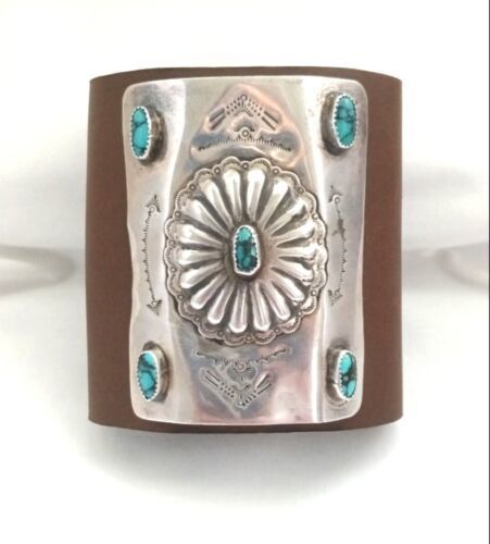Primary image for Ketoh Bow Guard Concho Turquoise Sterling Silver Leather Bracelet