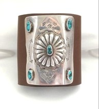 Ketoh Bow Guard Concho Turquoise Sterling Silver Leather Bracelet - £427.67 GBP
