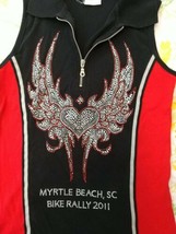Vtg. Women&#39;s Myrtle Beach Bike Rally Top Red/Black Phoenix Design w/Rhin... - $23.76