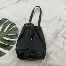 Vintage Unbranded 90s Mini Backpack Purse Bag Black Leather Chunky Gold - $32.66