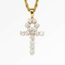 Homme 1 CT Lab-Created Moissanite Ankh Croix Pendentif 14K or Jaune Plaqué - $147.88