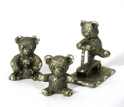 Set of 3 Cuteri Vintage Miniature Pewter Sitting Teddy, Bear on Scooter ... - $25.74