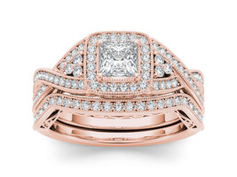 14K Rose Gold 1 1/5ct Diamond Criss-Cross Halo Bridal Ring Set - £2,475.31 GBP